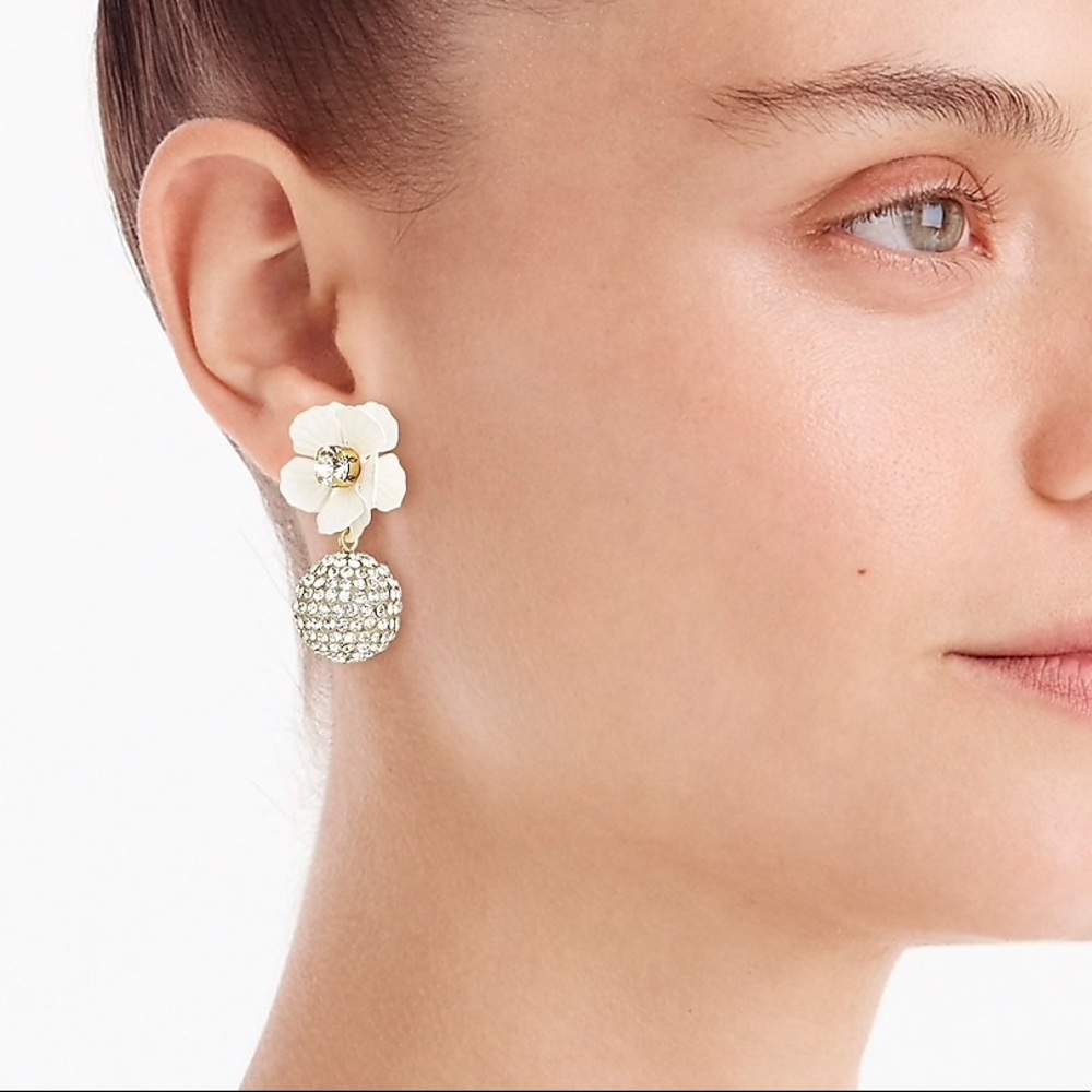 JCREW Tropical Pave’ Drop Earrings NWT OS Gold - Picture 2 of 2